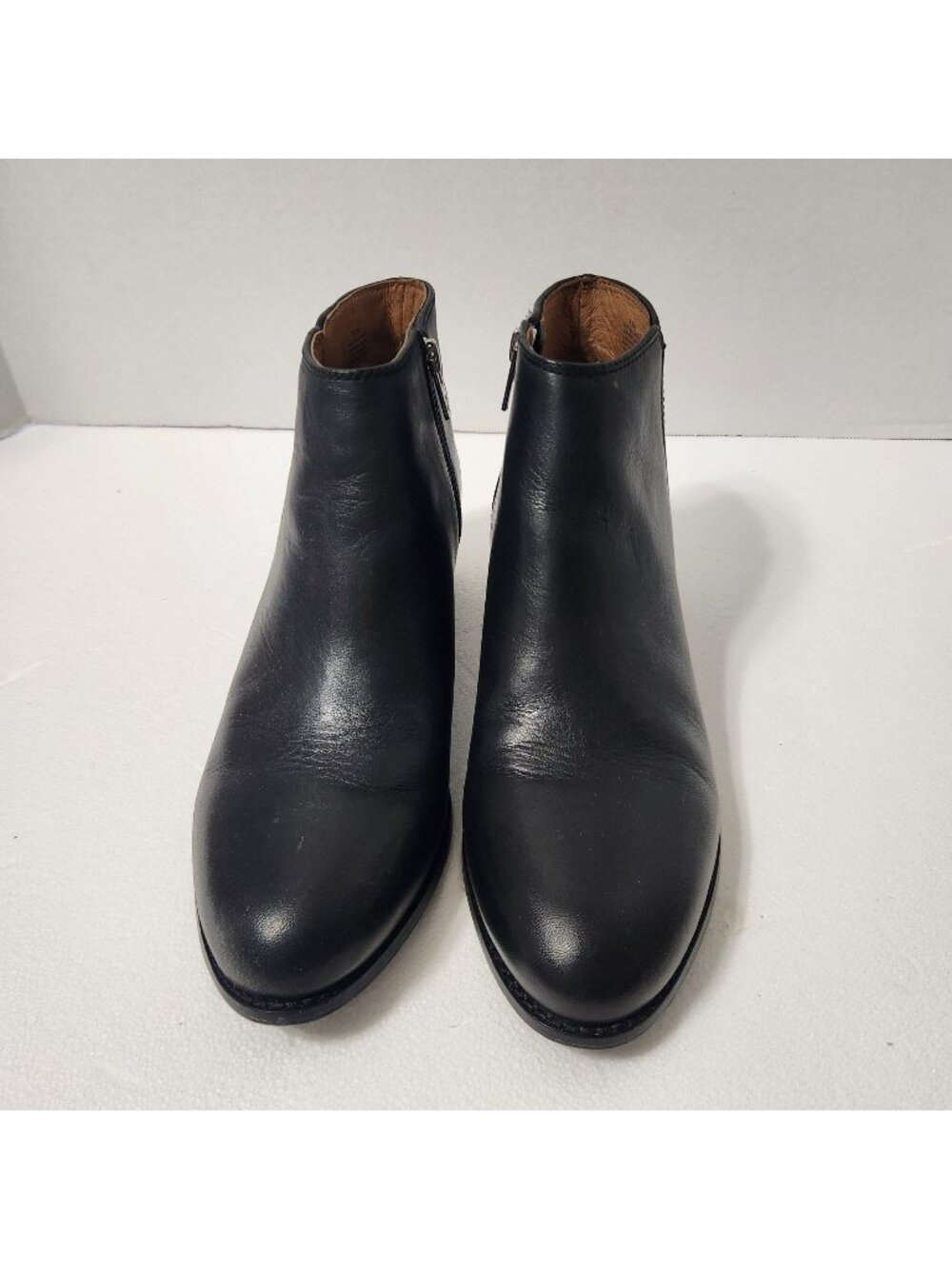 Antonio Melani Black Leather Ankle Boots With Side Zipper Closure Block Heel